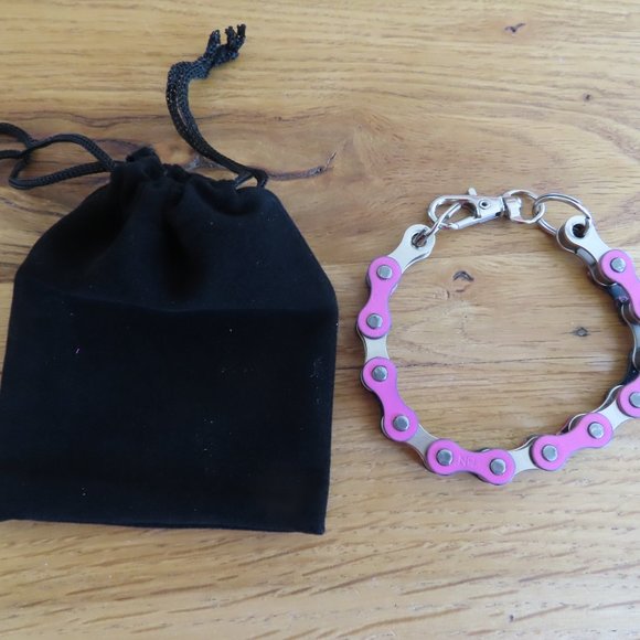 PINK Bike Chain Bracelet Handmade Stainless Steel - Picture 4 of 9